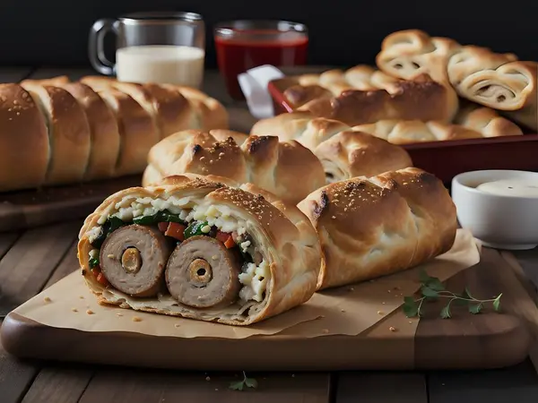Capture the essence of Sausage Roll in a mouthwatering food photography shot