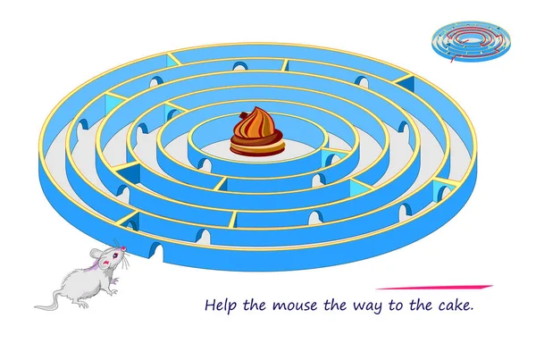 Migliori Labirinti Aiuta Mouse Strada Torta Logica Puzzle Game Rompicapo — Vettoriale Stock