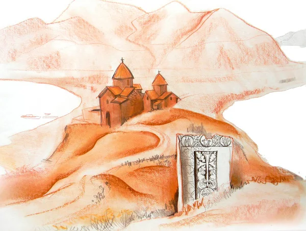 Straßen Armeniens Skizze Der Alten Kirche Und Des Alten Armenischen — Stockfoto