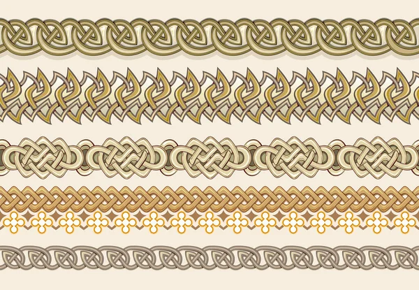 Nahtlose Musterbänder Mit Keltischen Knoten Ornamenten Alte Nordische Zeichnung Ethnischer — Stockvektor