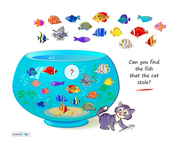 Logiczne Puzzle Dla Dzieci Dorosłych Możesz Znaleźć Rybę Którą Ukradł — Wektor stockowy