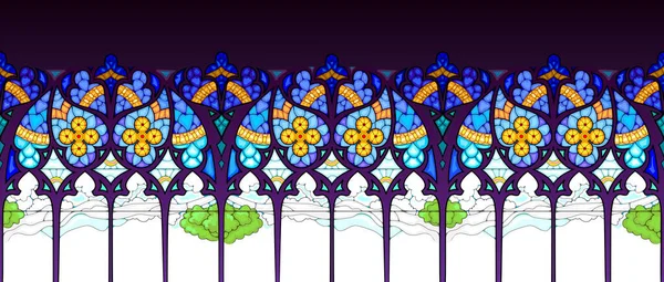 Lekeli Cam Süslemesi Kusursuz Desenli Süs Gotik Pencere Stili Kumaş — Stok Vektör
