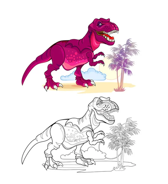 Barevné Černobílé Stránky Pro Omalovánky Ilustrace Tyranosaura Tisknutelný List Pro — Stockový vektor