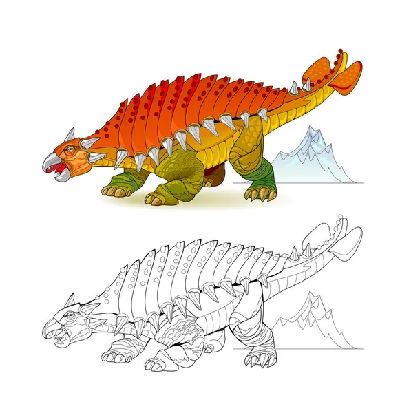 Página Colorida Blanco Negro Para Colorear Libro Ilustración Ankylosaurus Hoja — Vector de stock
