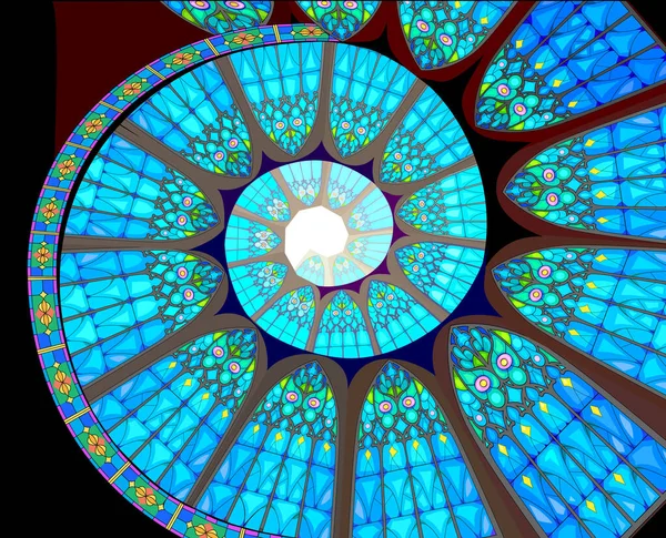 古代ゴシック様式の城の幻想的なインテリア ステンドグラスの窓の螺旋装飾 フランスの教会建築 西ヨーロッパの中世 素晴らしい背景だ ベクター ドローイング — ストックベクタ