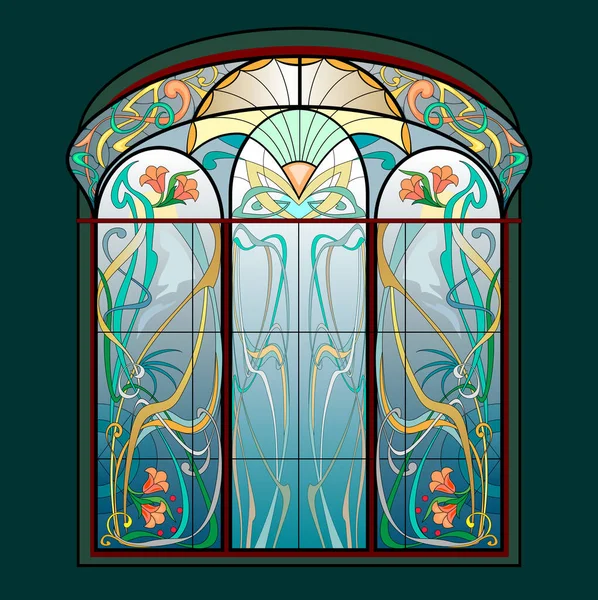 Belo Colorido Art Nouveau Vitral Oferta Exclusiva Para Interior Luxo —  Vetores de Stock