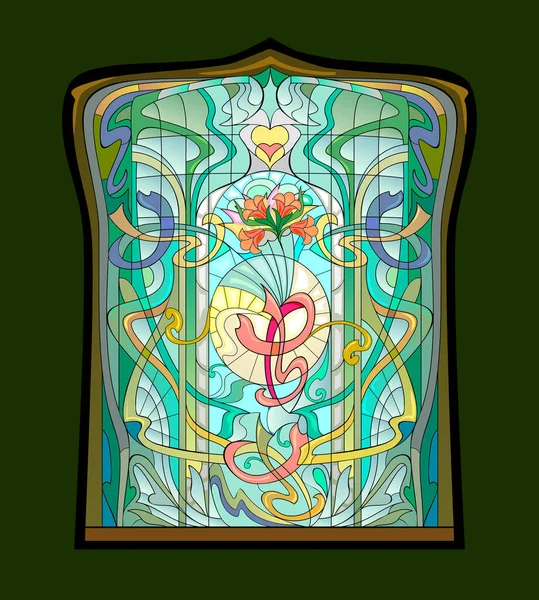 Prachtige Kleurrijke Art Nouveau Glas Lood Raam Exclusief Aanbod Voor — Stockvector