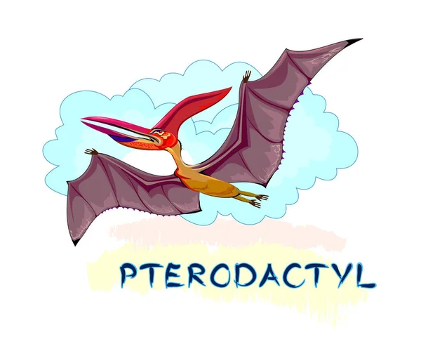 Pterodactyl 비행의예 쥬라기 월드의 동물들 고립된 직물을 아이들의 Flat — 스톡 벡터
