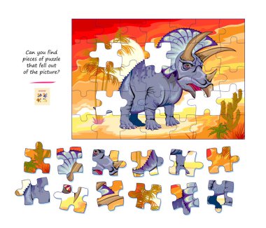 Çocuklar ve yetişkinler için mantık oyunu. Resmin dışına düşmüş yapboz parçalarını bul. Çocuk zeka kitabı için çağrı. Dikkatlilik için görev. Uzaysal düşünce geliştiriyorum. İnternette oyna. Vektör resmi.