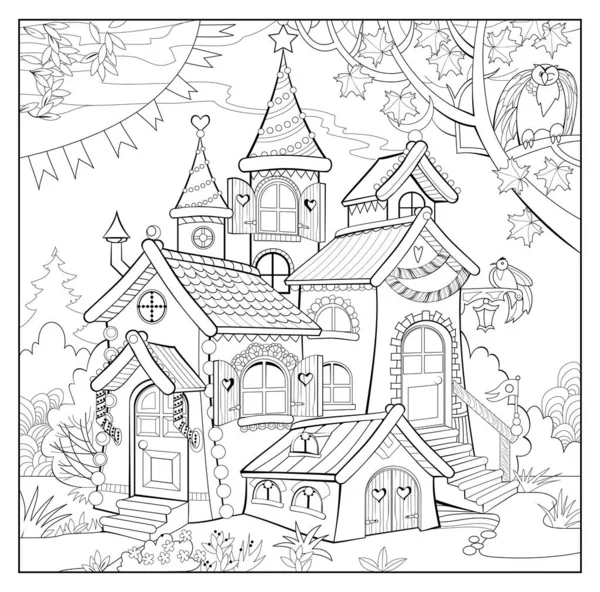 Livro Para Colorir Para Crianças Pequenas Casa Brinquedos Fantasia Fairyland — Vetor de Stock