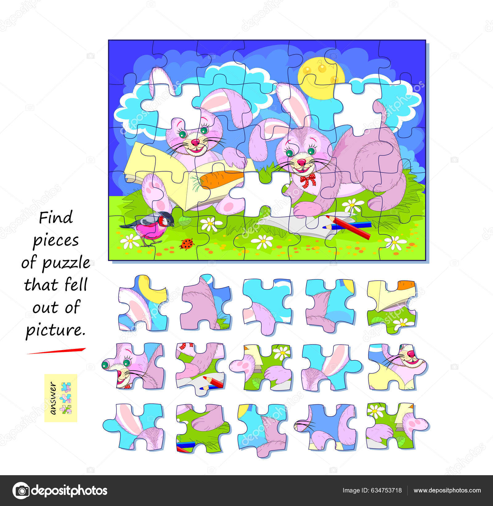 Logic Game Children Adults Find Pieces Puzzle Fell Out Picture Stock Vector  by ©Nataljacernecka 634753718