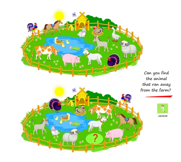 Logic Puzzle Smartest Can You Find Animal Ran Away Farm — Stockvektor