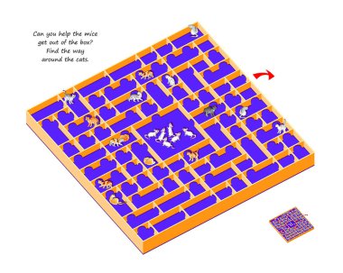 Best labyrinths. Can you help the mice get out of the box? Find a way around the cats. Logic puzzle game. Brain teaser book with maze. Educational page for children. Play online. Vector illustration. clipart