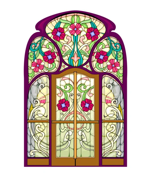 Porta Art Nouveau Bonita Com Vitrais Oferta Exclusiva Para Interior — Vetor de Stock