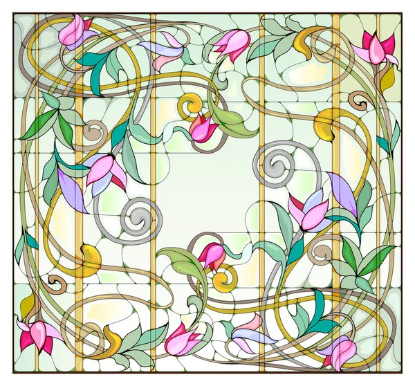 Prachtige Kleurrijke Art Nouveau Glas Lood Raam Sjabloon Voor Exclusieve — Stockvector