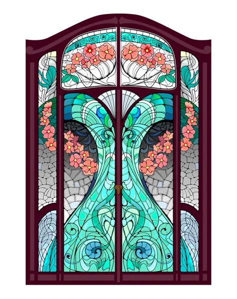 ステンドグラスの窓がある美しいアールヌーボー様式のドア 高級インテリアのための排他的なオファー 建築様式の正統派 デザイン 背景のためのテンプレート 西ヨーロッパの建築 — ストックベクタ