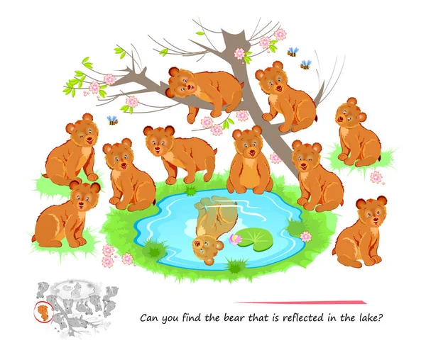 Logická Puzzle Hra Pro Děti Dospělé Dokážeš Najít Medvěda Který — Stockový vektor
