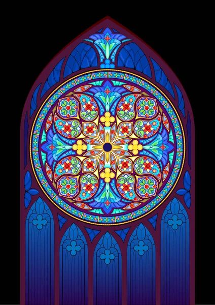Gyönyörű Színes Festett Üvegablak Gótikus Rózsa Középkori Katedrálisban Gótikus Építészeti — Stock Vector