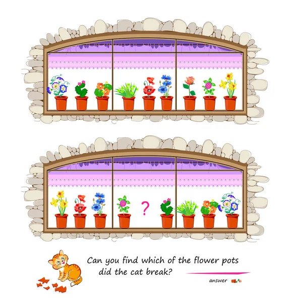 Logikrätsel Für Kinder Und Erwachsene Kannst Herausfinden Welcher Der Blumentöpfe — Stockvektor