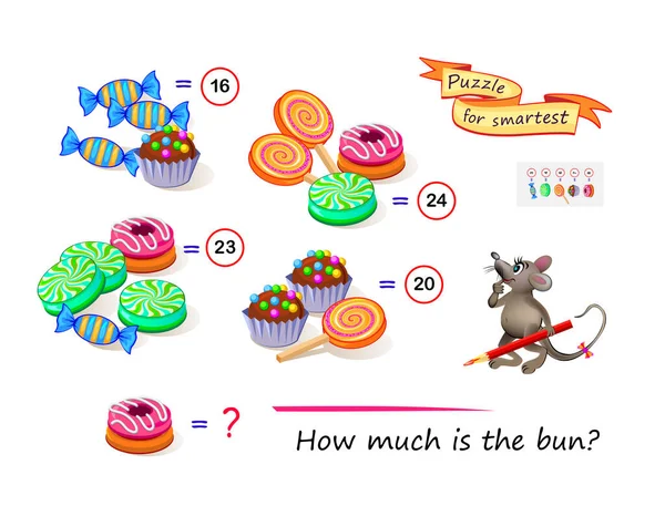 最聪明的数学逻辑拼图游戏 面包多少钱 解决的例子 并写下数字 找到所有糖果的解决方案 脑筋急转弯的书数数和玩 网上教育 矢量图像 — 图库矢量图片