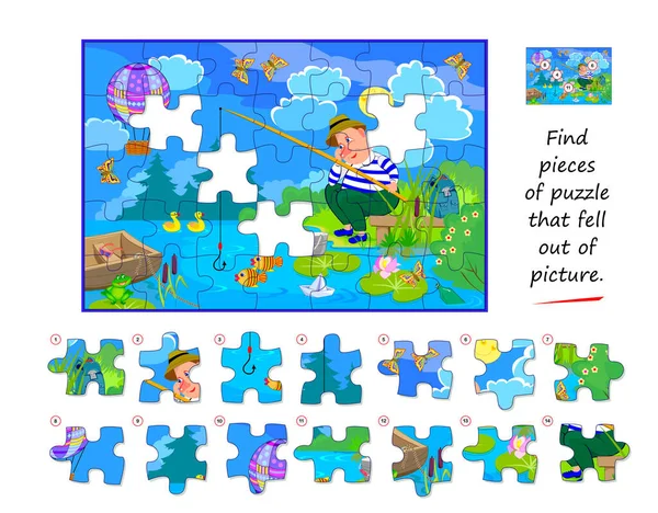Logická Hra Pro Děti Dospělé Najít Kousky Skládačky Které Vypadly — Stockový vektor
