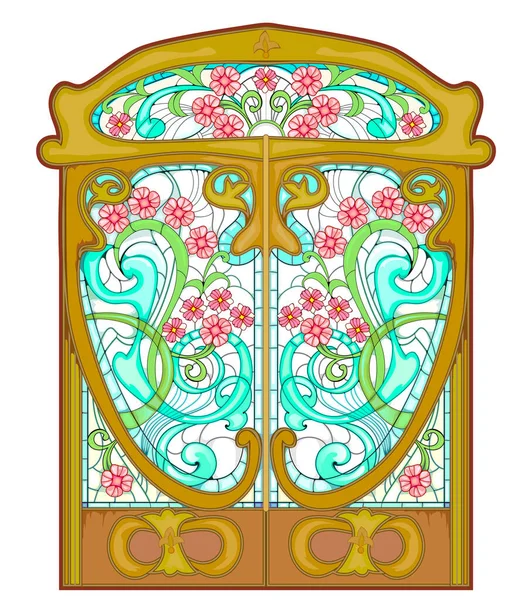 Porta Art Nouveau Luxo Com Vitrais Oferta Exclusiva Para Interior — Vetor de Stock