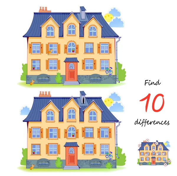 Find Differences Illustration Cute House Windows Logic Puzzle Game Children — Stock Vector