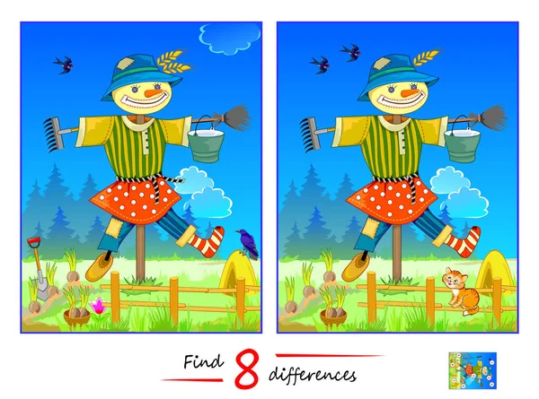 Najít Rozdílů Ilustrace Roztomilého Zahradního Strašáka Logická Puzzle Hra Pro — Stockový vektor