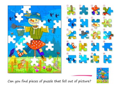 Çocuklar ve yetişkinler için mantık oyunu. Resimden düşen yapboz parçalarını bulabilir misin? Çocuk zeka kitabı için çağrı. Dikkatlilik için görev. Uzaysal düşünce geliştiriyorum. Çevrimiçi oyna.