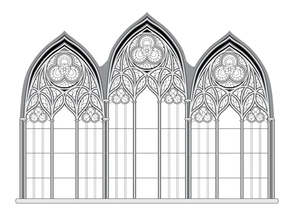 Czarno Biały Rysunek Kolorowanki Gotyckie Witraże Francuskiego Kościoła Średniowieczna Architektura — Wektor stockowy
