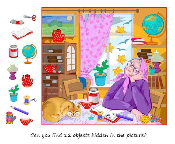 Can You Find Objects Hidden Picture Logic Puzzle Game Children — Stock Vector