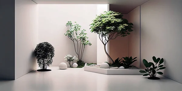 Concept interior, decoration, comfort in the house. Minimalist garden indoor for inspiration decoration generative ai.