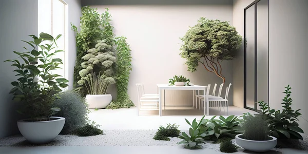 Concept interior, decoration, comfort in the house. Minimalist garden indoor for inspiration decoration generative ai.