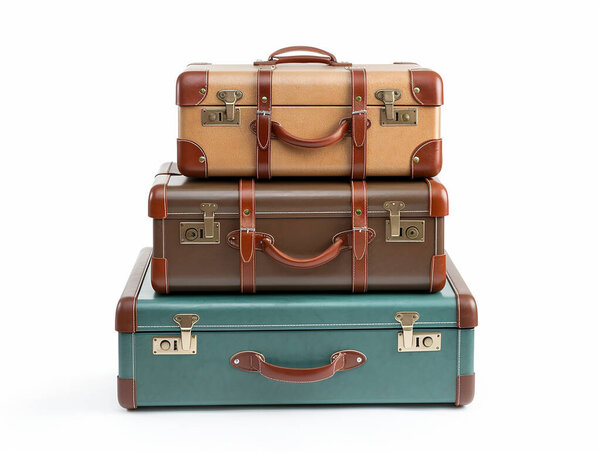 Stacks of suitcases luggage travel set on isolated white background