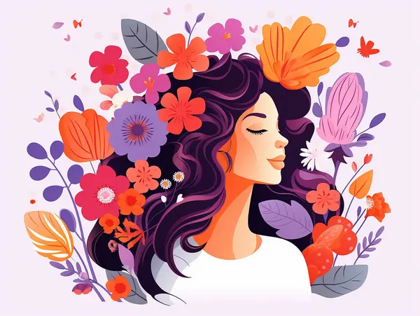 Ilustración Rostros Flores Para Día Internacional Mujer Ilustraciones De Stock Sin Royalties Gratis