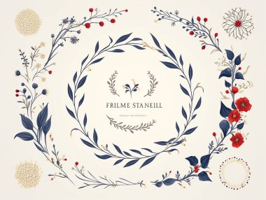 Hand drawn floral frames with flowers, branch and leaves. Elegant logo template. Illustration for labels, branding business identity, wedding invitation