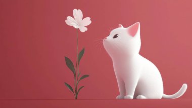 Cute kitten with flowers. Cat with minimalist background. clipart