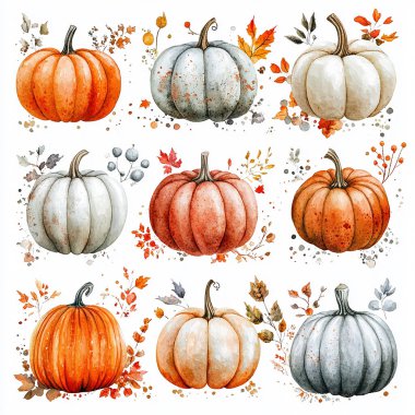 Watercolor painting of pumpkin isolated on a white background, pumpkin drawing vector Illustration. clipart