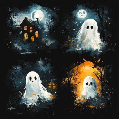 Set of ghost halloween on watercolor style with isolated on black background. clipart