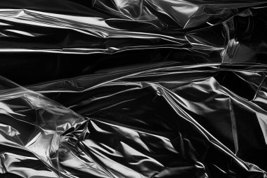 Kapalı plastik plastik yırtık ambalaj dokusu. Vektör illüstrasyonunda çeşitli buruşuk, buruşuk ve farklı gözyaşı desenli şeffaf plastik ambalajlar görülüyor. Siyah gri dizaynlar ve gölge etkisi.