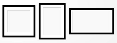 Gerçekçi boş çerçeveler dizisi. Siyah kare fotoğraf çerçevesi beyaz arkaplanda izole edilmiş. çerçeve, fotoğraf, resim, siyah, kare, vektör, izole edilmiş, model, sınır.