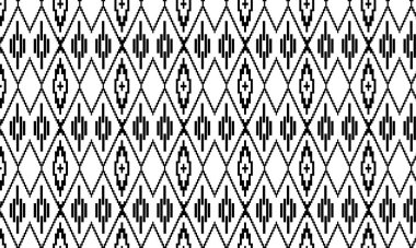 Siyah beyaz geometrik eşkenar dörtgen desenli Endonezya batik tasarımı. soyut eşkenar dörtgen biçimsiz şablon çizimi