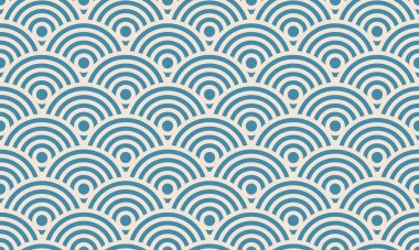 Serene Seigaiha Dalgaları. Bej bir arka planda üst üste binen yarı dairelerin kusursuz deseni.