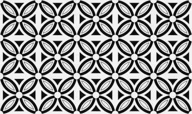 Çiçek desenli Endonezya batik motifi. Endonezya batik dikişsiz şablon vektörü. siyah beyaz pürüzsüz desen arkaplanı