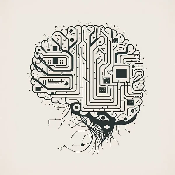 circuit board with brain and human head