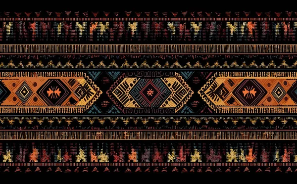 Patrón Étnico Abstracto Ikat Patrón Sin Costuras Tribal Bordado Popular — Vector de stock
