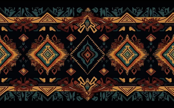 民族抽象的なイカットパターン 民俗刺繍 メキシコスタイルのシームレスなパターン カーペット ラッピング ファブリック カバー テキスタイルのためのデザイン — ストックベクタ