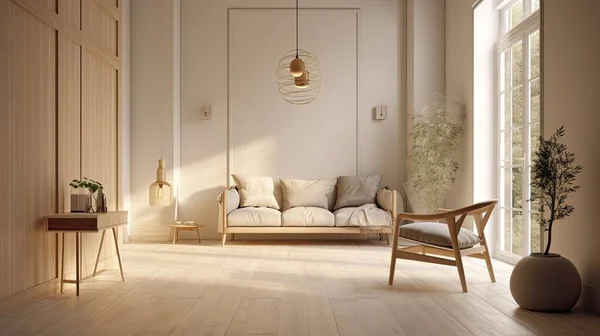 Modern Interior Design Wooden Floor Furniture Rendering — Stock Photo, Image
