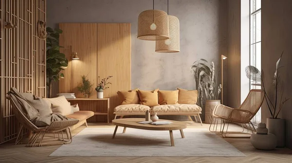 Modern Interior Sofa Wooden Floor Rendering —  Fotos de Stock