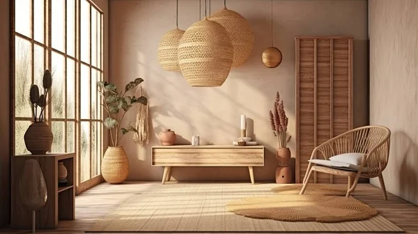 Interior Modern Living Room Furniture Wooden Floor Table — Stock Photo, Image